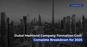 aerial view of dubai skyline with text overlay showing dubai mainland company formation cost breakdown for 2025