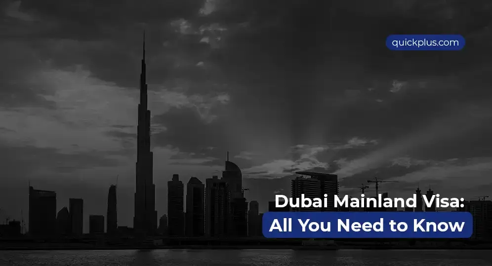 Dubai skyline with Burj Khalifa promoting Dubai mainland visa guide for business setup and employment