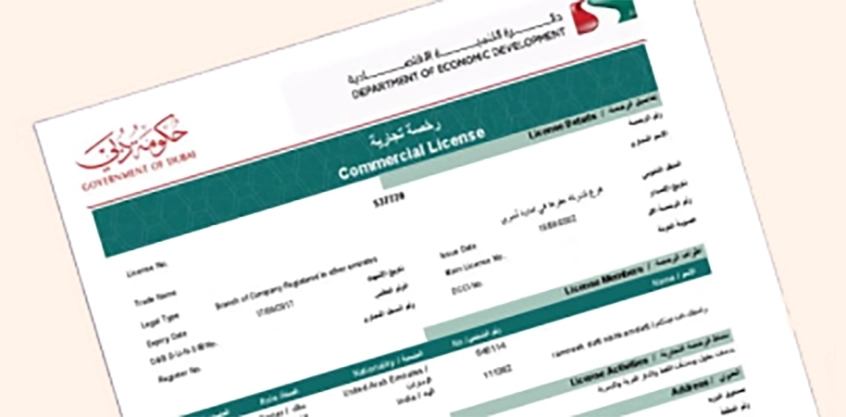 Sample online selling license in Dubai issued for commercial business