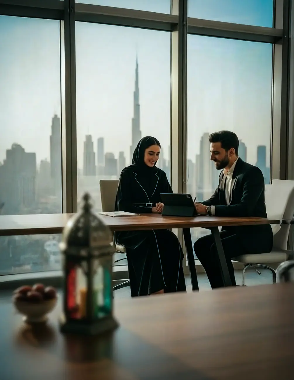 professionals shaking hands after successful company presentation in a modern office